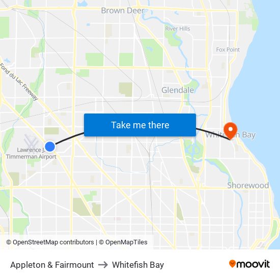 Appleton & Fairmount to Whitefish Bay map