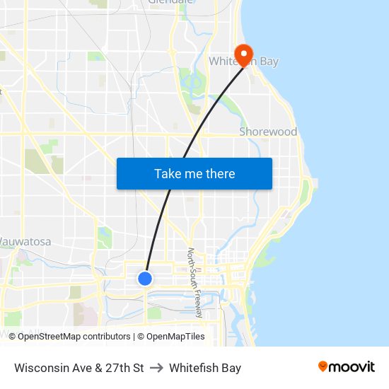 Wisconsin Ave & 27th St to Whitefish Bay map