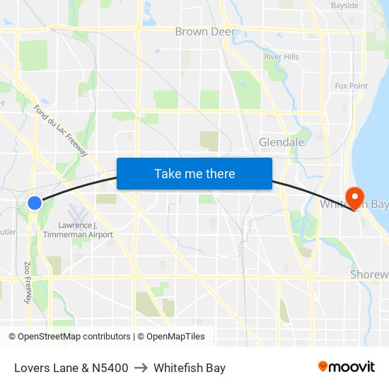 Lovers Lane & N5400 to Whitefish Bay map