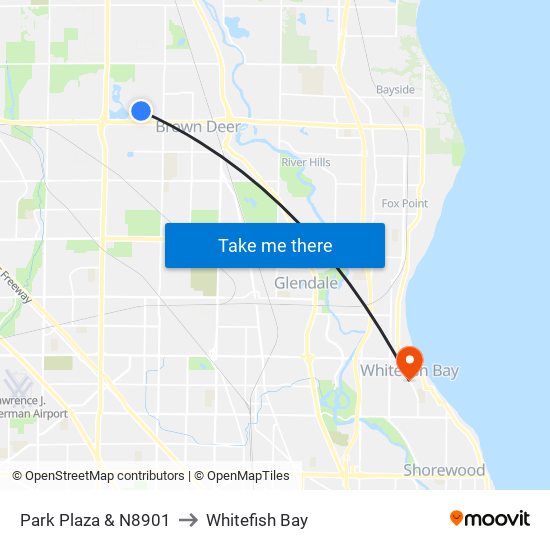 Park Plaza & N8901 to Whitefish Bay map