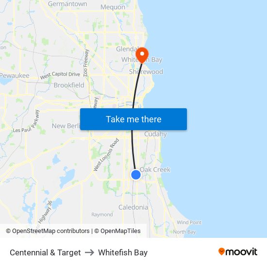 Centennial & Target to Whitefish Bay map