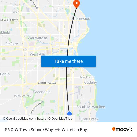 S6 & W Town Square Way to Whitefish Bay map