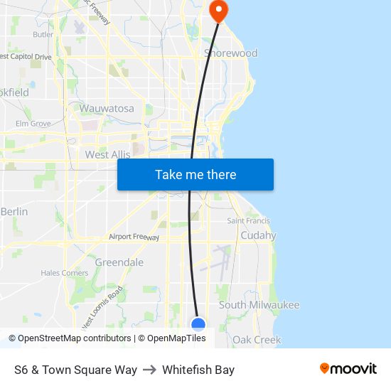 S6 & Town Square Way to Whitefish Bay map