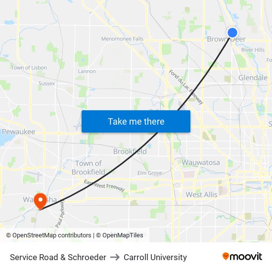 Service Road & Schroeder to Carroll University map