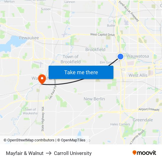 Mayfair & Walnut to Carroll University map