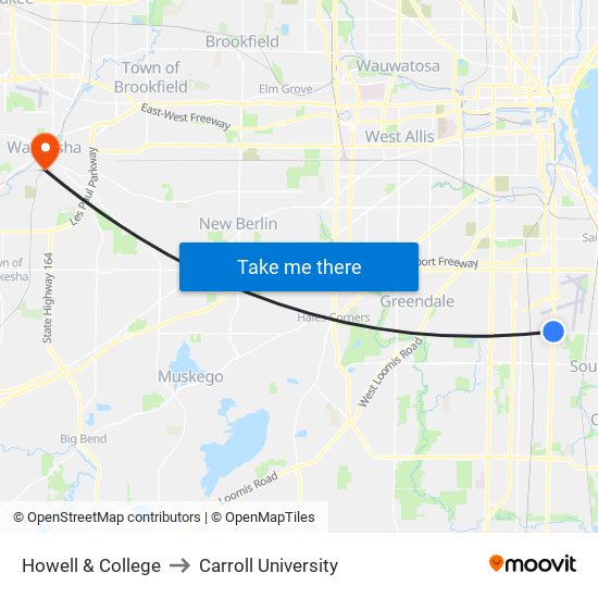 Howell & College to Carroll University map