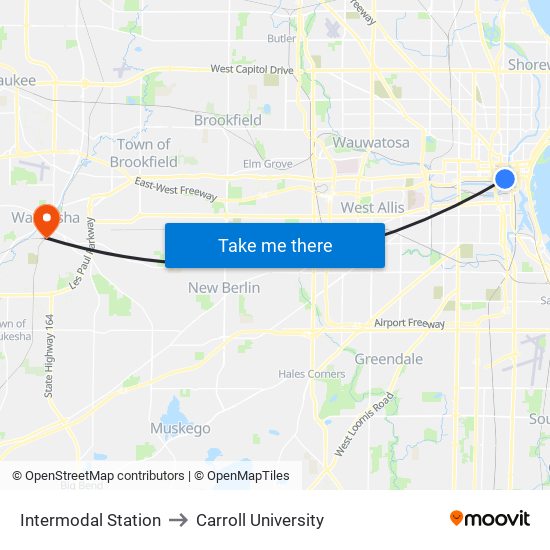 Intermodal Station to Carroll University map