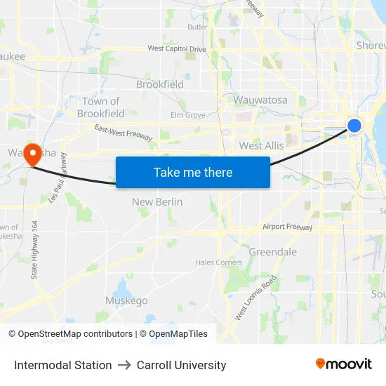 Intermodal Station to Carroll University map