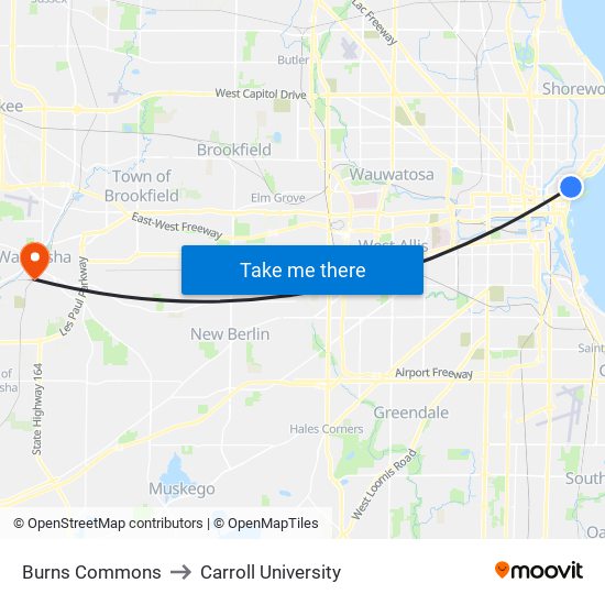 Burns Commons to Carroll University map