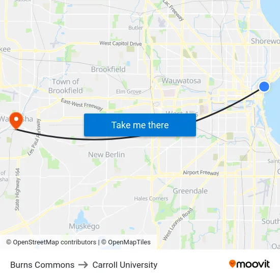 Burns Commons to Carroll University map