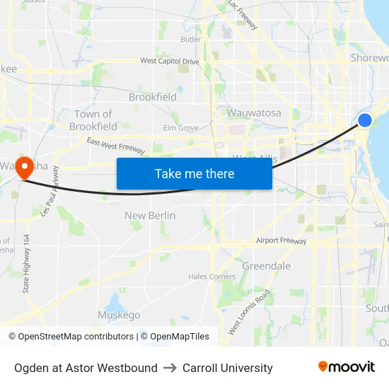 Ogden at Astor Westbound to Carroll University map