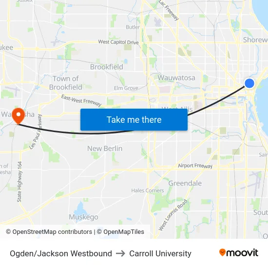 Ogden/Jackson Westbound to Carroll University map