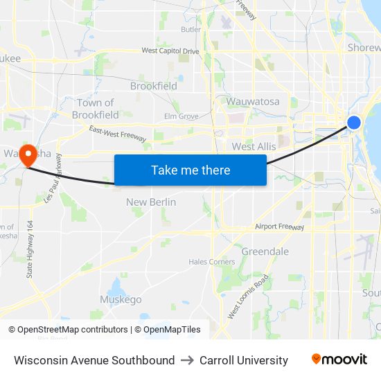 Wisconsin Avenue Southbound to Carroll University map