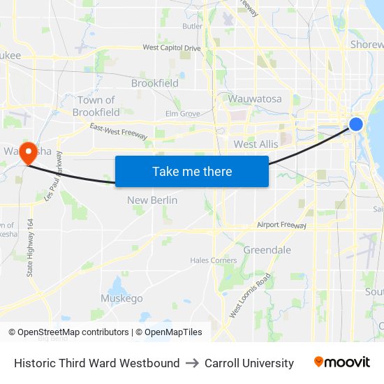 Historic Third Ward Westbound to Carroll University map