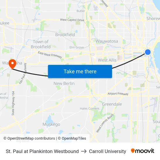 St. Paul at Plankinton Westbound to Carroll University map