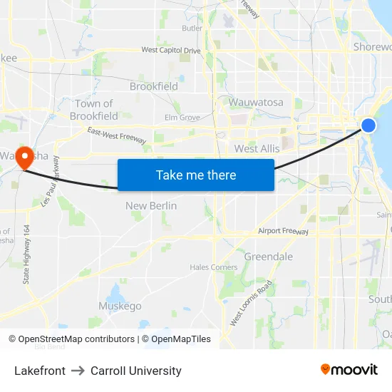 Lakefront to Carroll University map