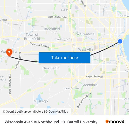 Wisconsin Avenue Northbound to Carroll University map
