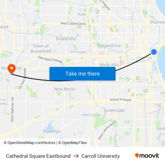 Cathedral Square Eastbound to Carroll University map