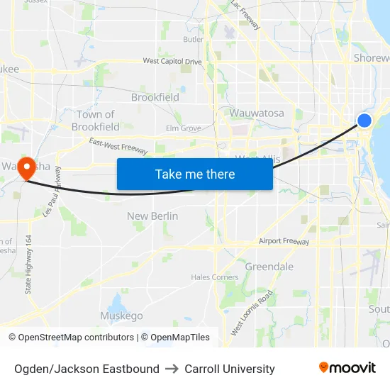 Ogden/Jackson Eastbound to Carroll University map