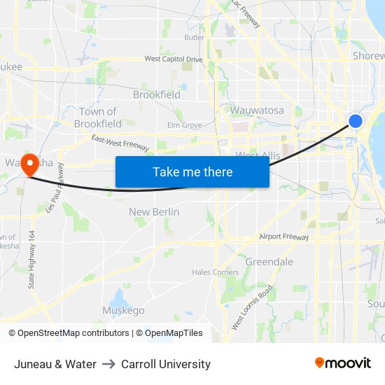 Juneau & Water to Carroll University map