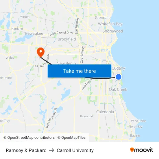 Ramsey & Packard to Carroll University map