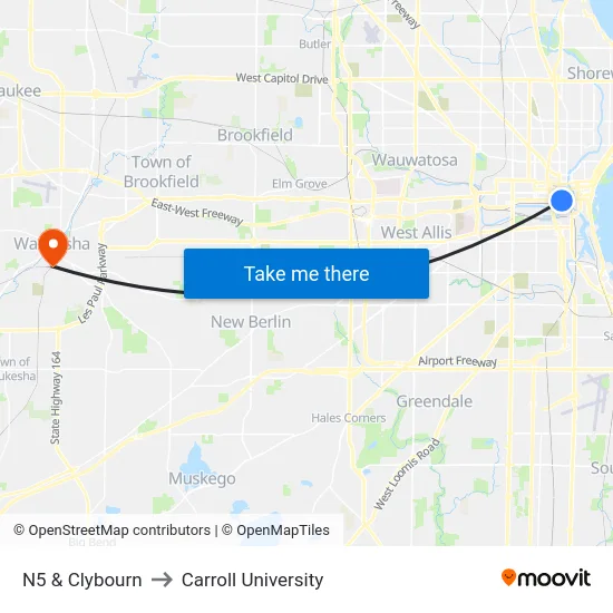 N5 & Clybourn to Carroll University map