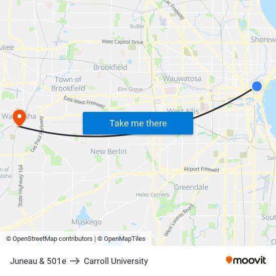 Juneau & 501e to Carroll University map