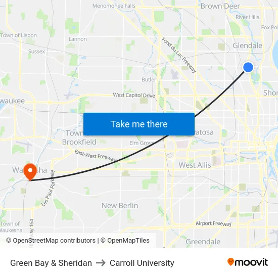 Green Bay & Sheridan to Carroll University map