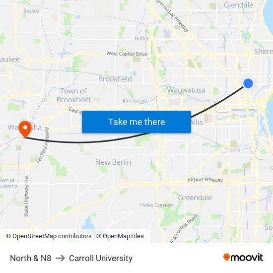 North & N8 to Carroll University map