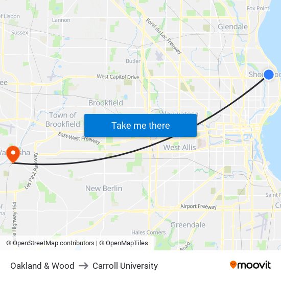 Oakland & Wood to Carroll University map