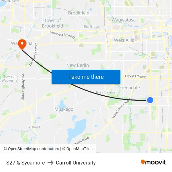 S27 & Sycamore to Carroll University map