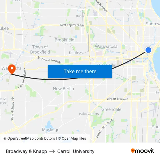 Broadway & Knapp to Carroll University map