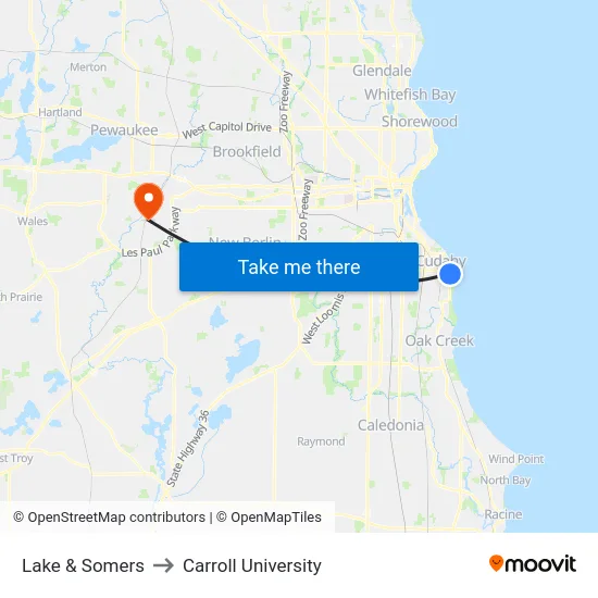 Lake & Somers to Carroll University map