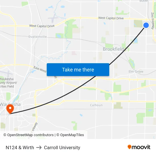 N124 & Wirth to Carroll University map