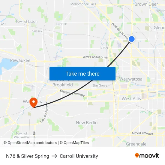N76 & Silver Spring to Carroll University map