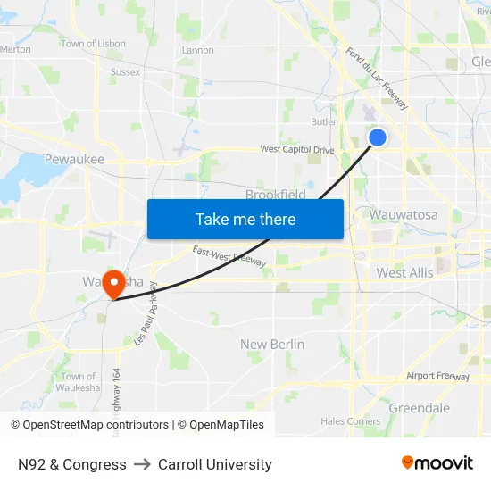N92 & Congress to Carroll University map