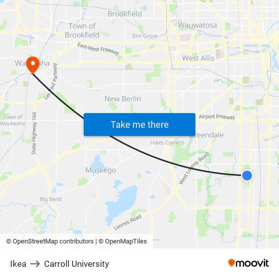 Ikea to Carroll University map