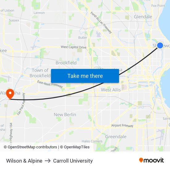 Wilson & Alpine to Carroll University map