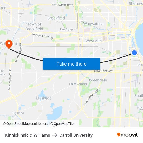 Kinnickinnic & Williams to Carroll University map