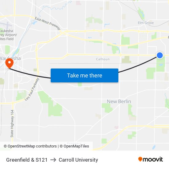 Greenfield & S121 to Carroll University map