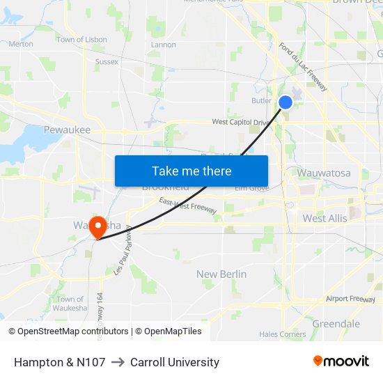 Hampton & N107 to Carroll University map