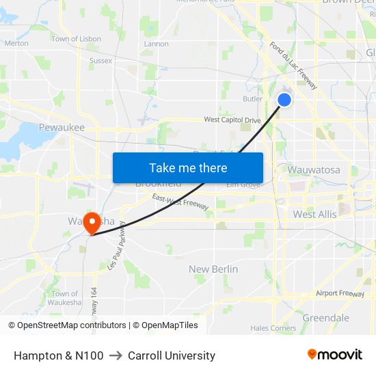 Hampton & N100 to Carroll University map
