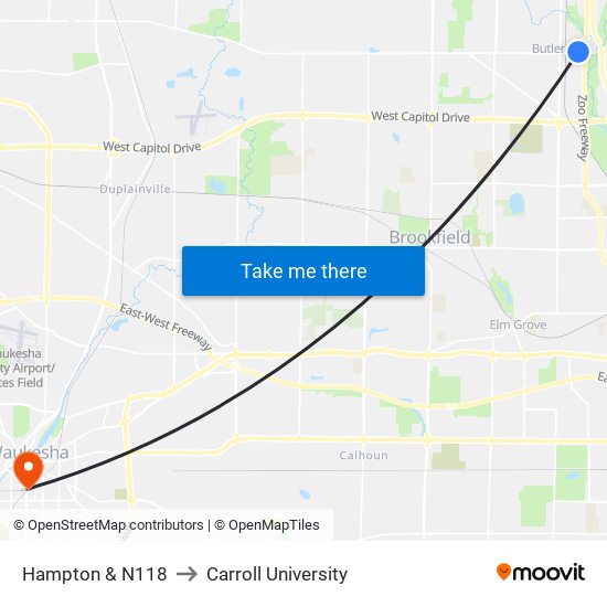 Hampton & N118 to Carroll University map