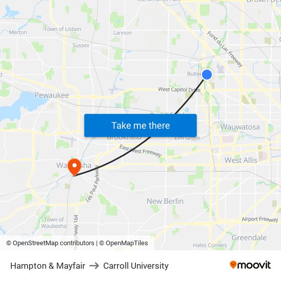 Hampton & Mayfair to Carroll University map