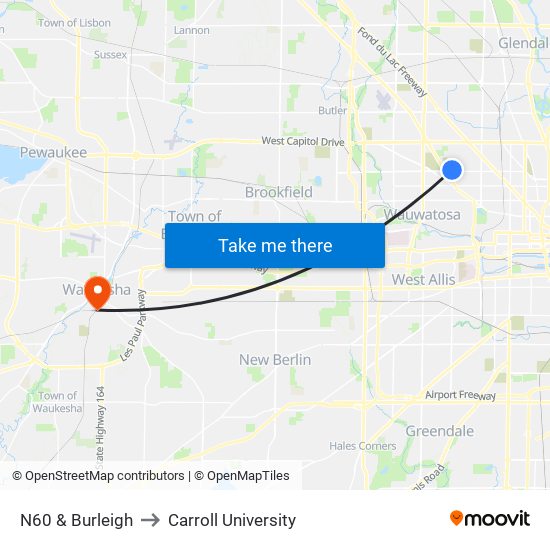 N60 & Burleigh to Carroll University map