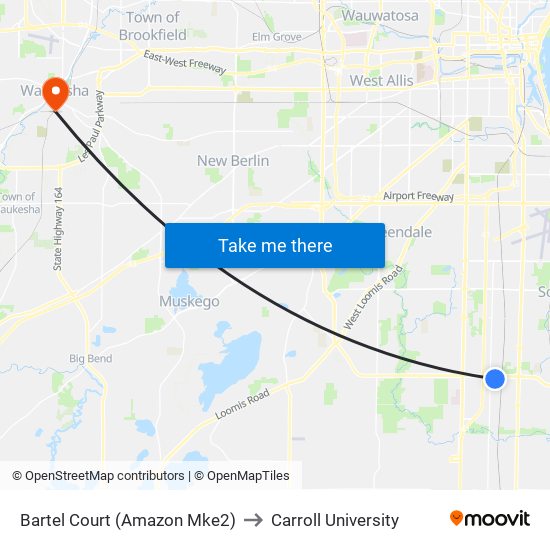 Bartel Court (Amazon Mke2) to Carroll University map