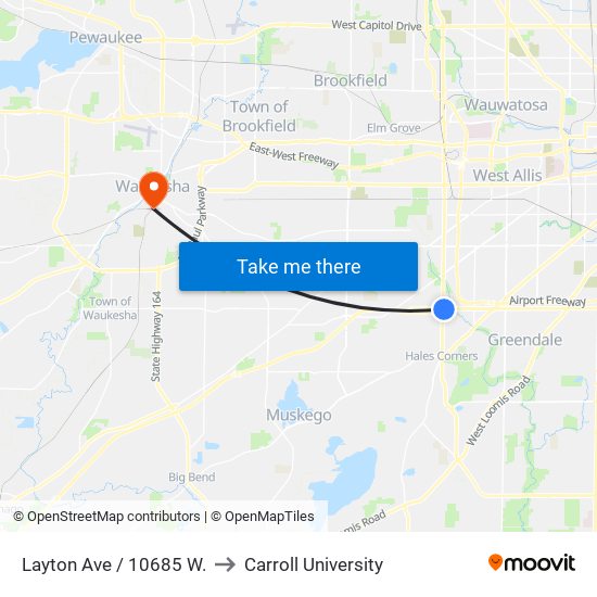Layton Ave / 10685 W. to Carroll University map
