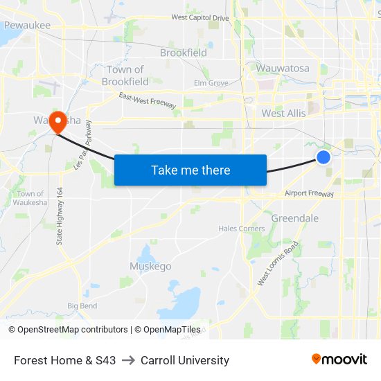 Forest Home & S43 to Carroll University map