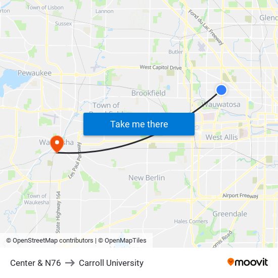 Center & N76 to Carroll University map