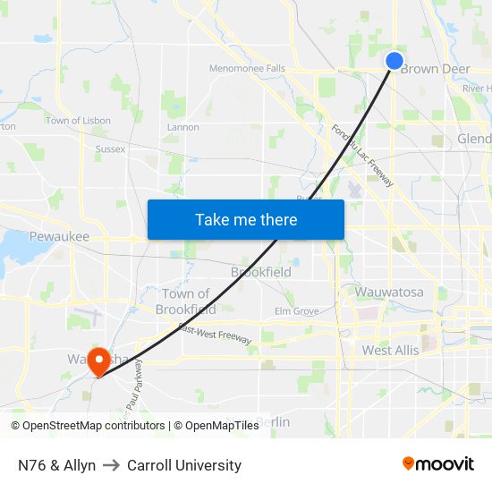 N76 & Allyn to Carroll University map